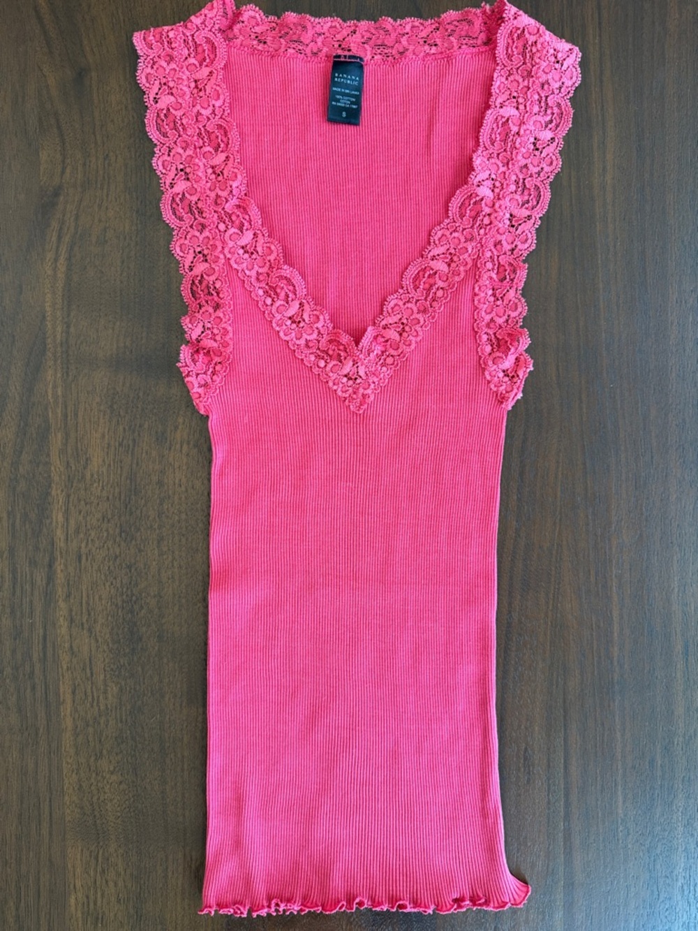 BANANA REPUBLIC CAMISOLE 100% COTTON VNECK LACE TRIM TANK TOP STRETCH Y2K PINK S